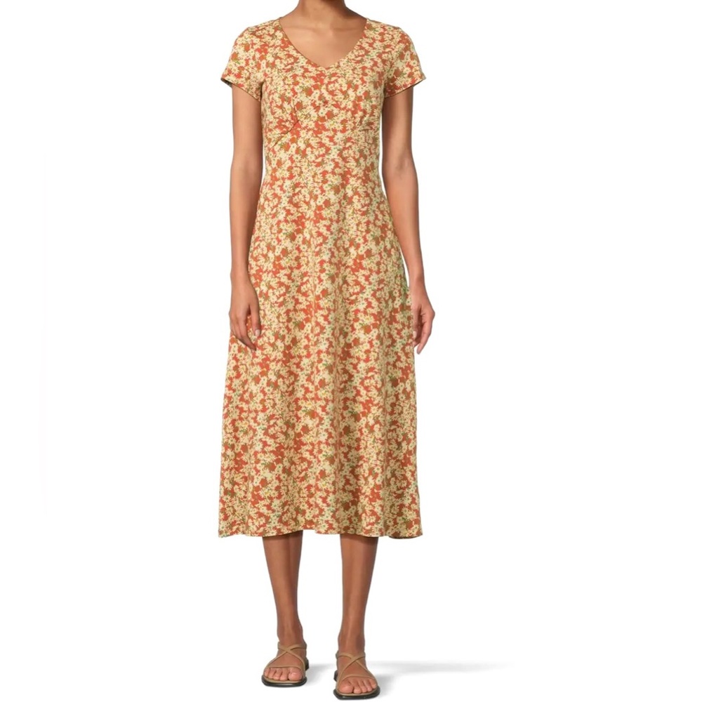 Toad&Co Rose Midi Dress Floral Organic Cotton Blend Size M